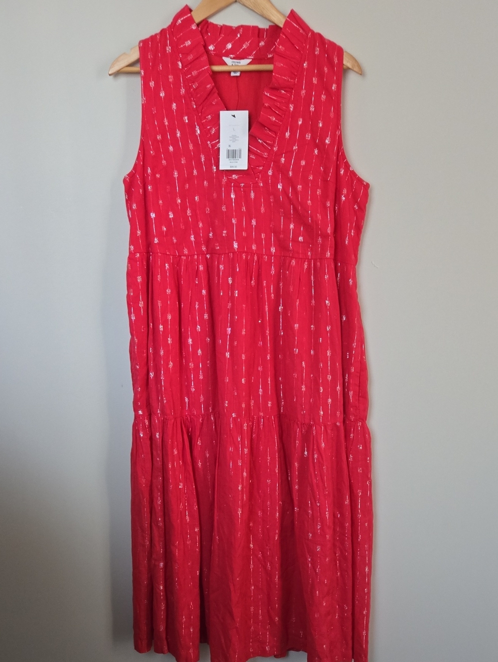 Crown & ivy Coral Sleeveless Tiered Maxi Dress with Ruffle V-Neck